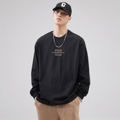 打底衫 休闲宽松大码 纯棉圆领卫衣潮 t恤男美式 秋冬重磅ins印花长袖