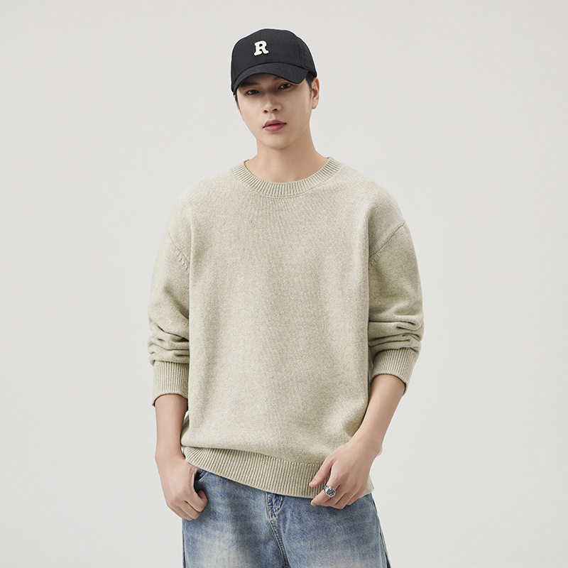 520g重磅绵羊毛圆领毛衣男2025秋冬新款慵懒风加厚保暖内搭针织衫