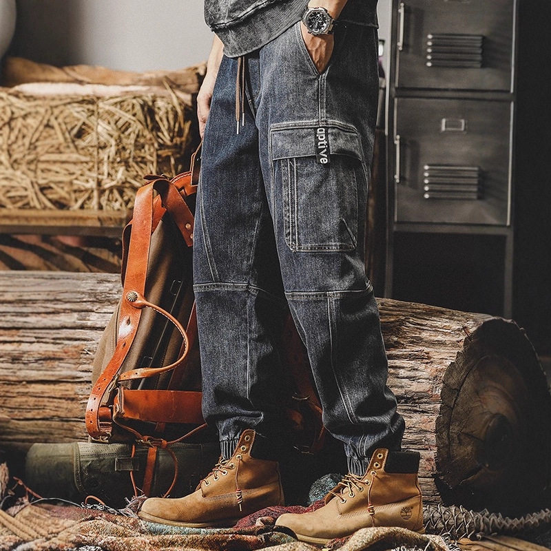 美式重磅复古工装裤子男春秋款宽松潮牌加绒牛仔裤男束脚哈伦裤男,户外/登山/野营/旅行用品,户外休闲裤,淘宝优惠券,粉丝福利购,淘宝优惠卷