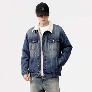 冬季加绒款复古美式工装牛仔夹克男式水洗高街复古蓝色外头2025年