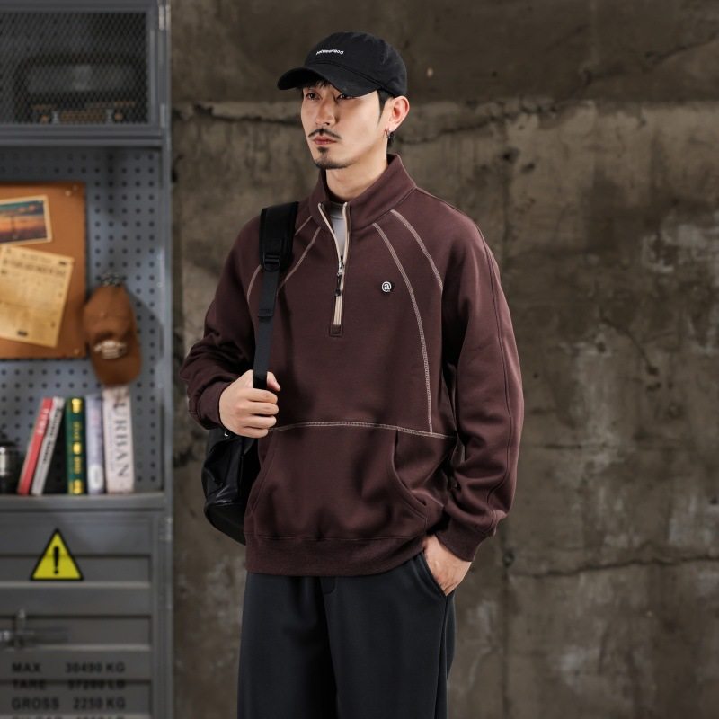 加绒半拉链复古卫衣男款