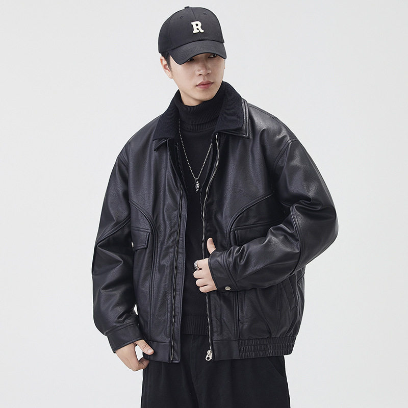 90白鸭绒PU皮羽绒服男夹克