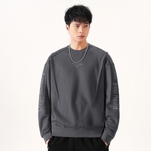 重磅360g结构性卫衣男美式立体胶印花宽松休闲长袖T恤上衣高级感