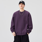 长袖 重磅圆领卫衣男士 潮牌拼接纯色宽松秋季 美式 T恤男 2025春秋款