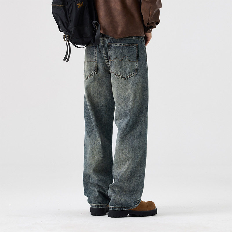 美式复古宽松直筒男牛仔裤