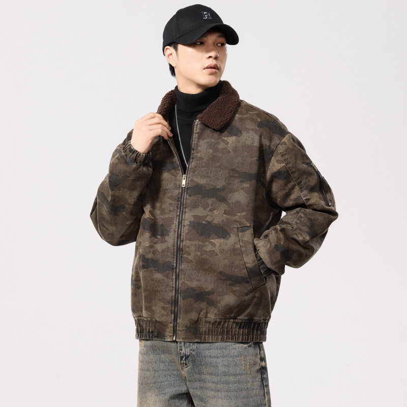 冬季加绒迷彩夹克男工装外套