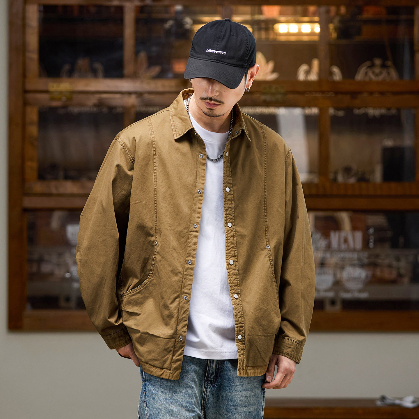 实拍美式复古洗水夹克男外套