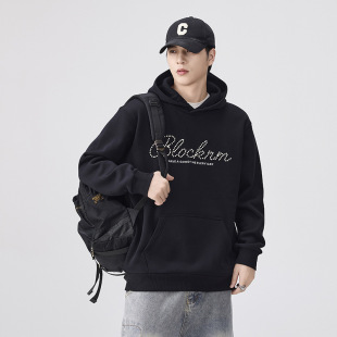 加绒宽松套头上衣 新款 潮牌印花连帽卫衣男款 重磅外套2025秋冬季