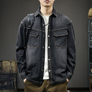 宽松大码 新款 休闲百搭翻领夹克潮 男外套2025秋季 高端潮牌牛仔衬衫