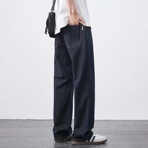 原蓝防掉色复古男宽松牛仔裤