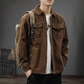 重磅复古灯芯绒翻领男士 短款 夹克轻奢新款 式 休闲外套 1衬衫 春季