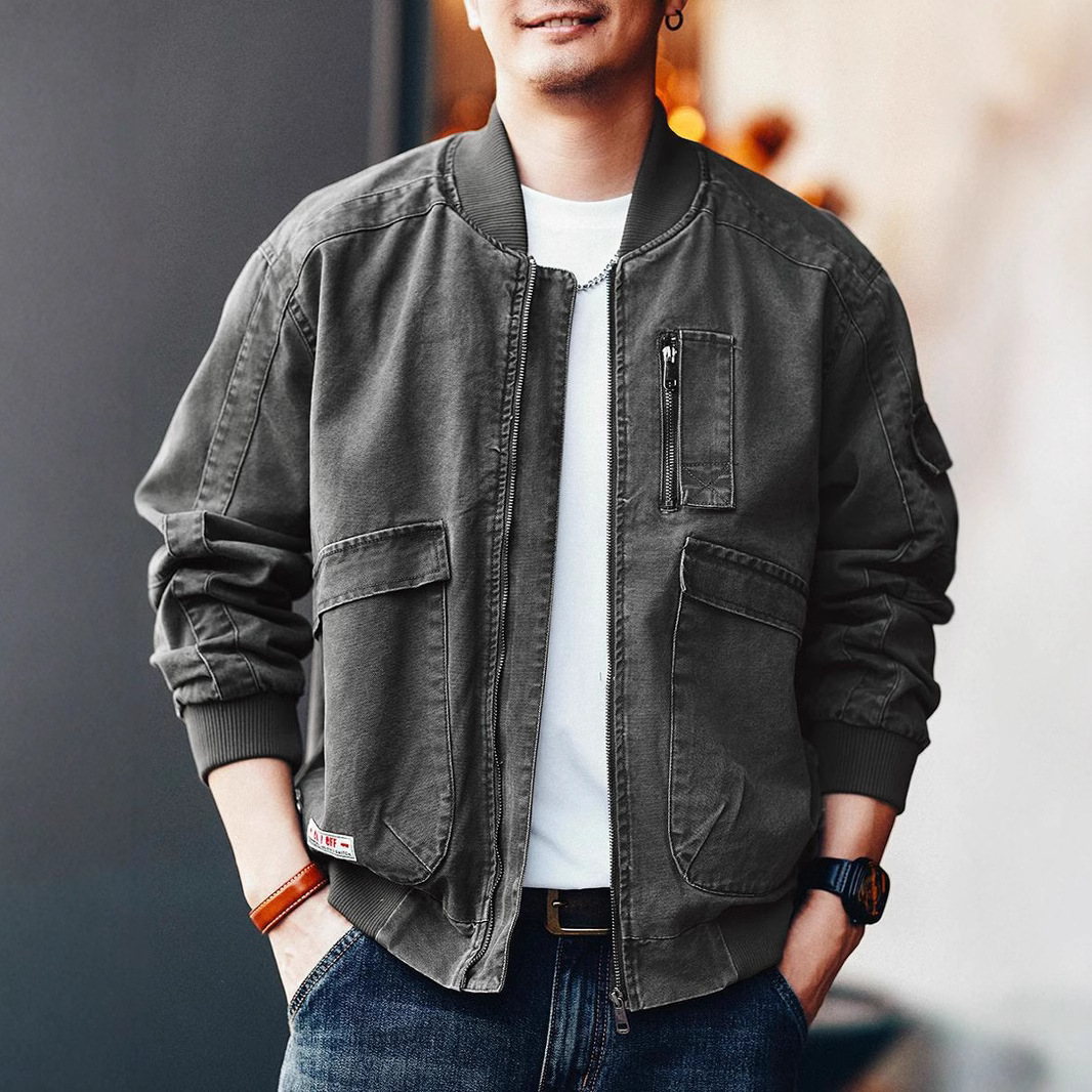 复古工装牛仔外套男春款