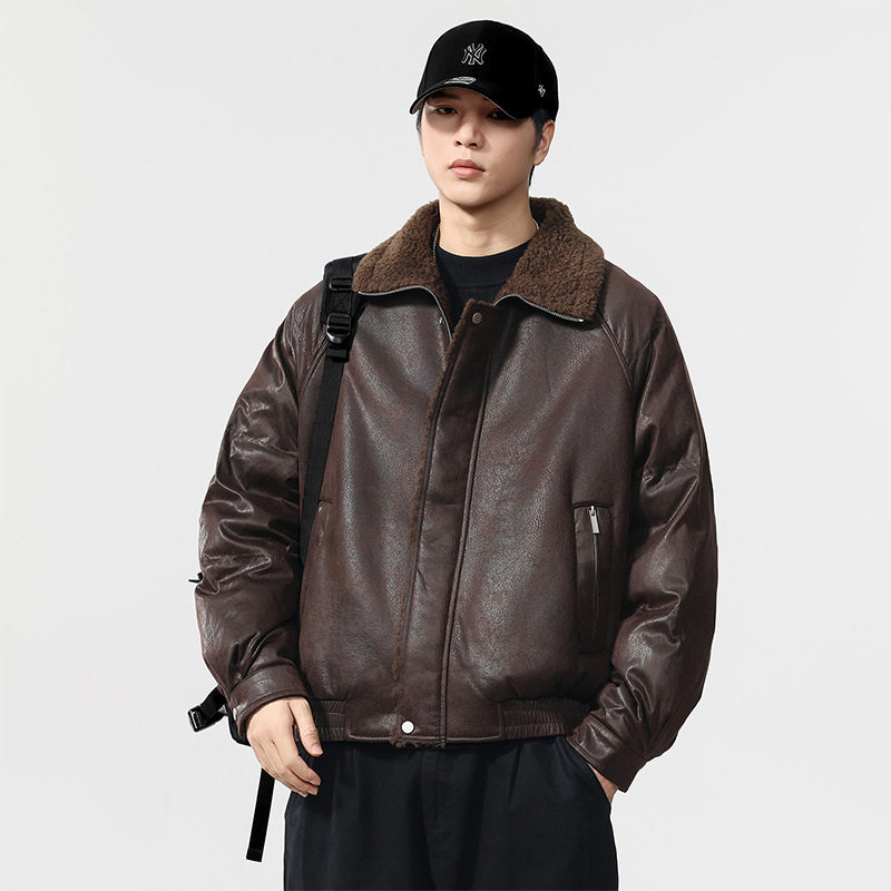 美式皮毛一体加绒棉衣男外套
