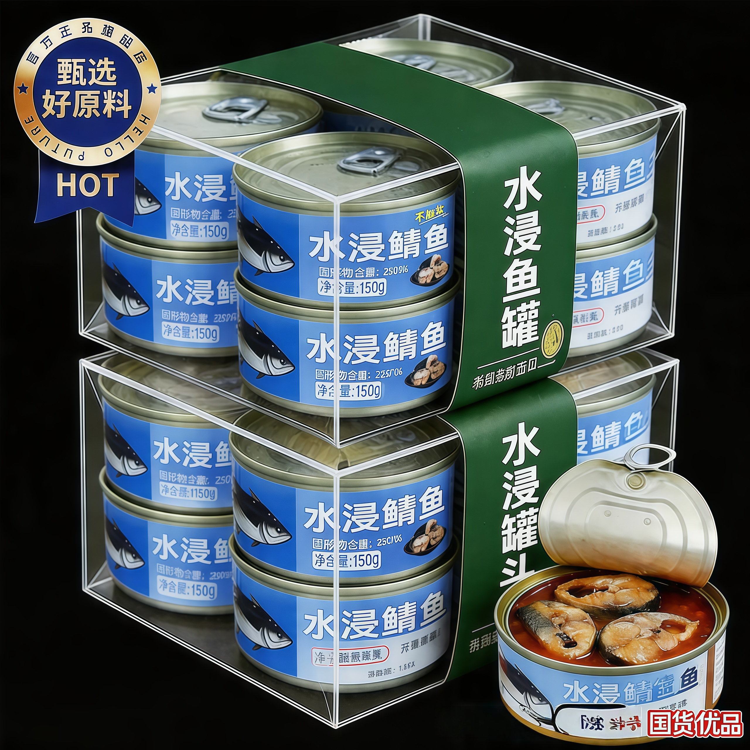 水煮青花鱼即食无盐味增罐头