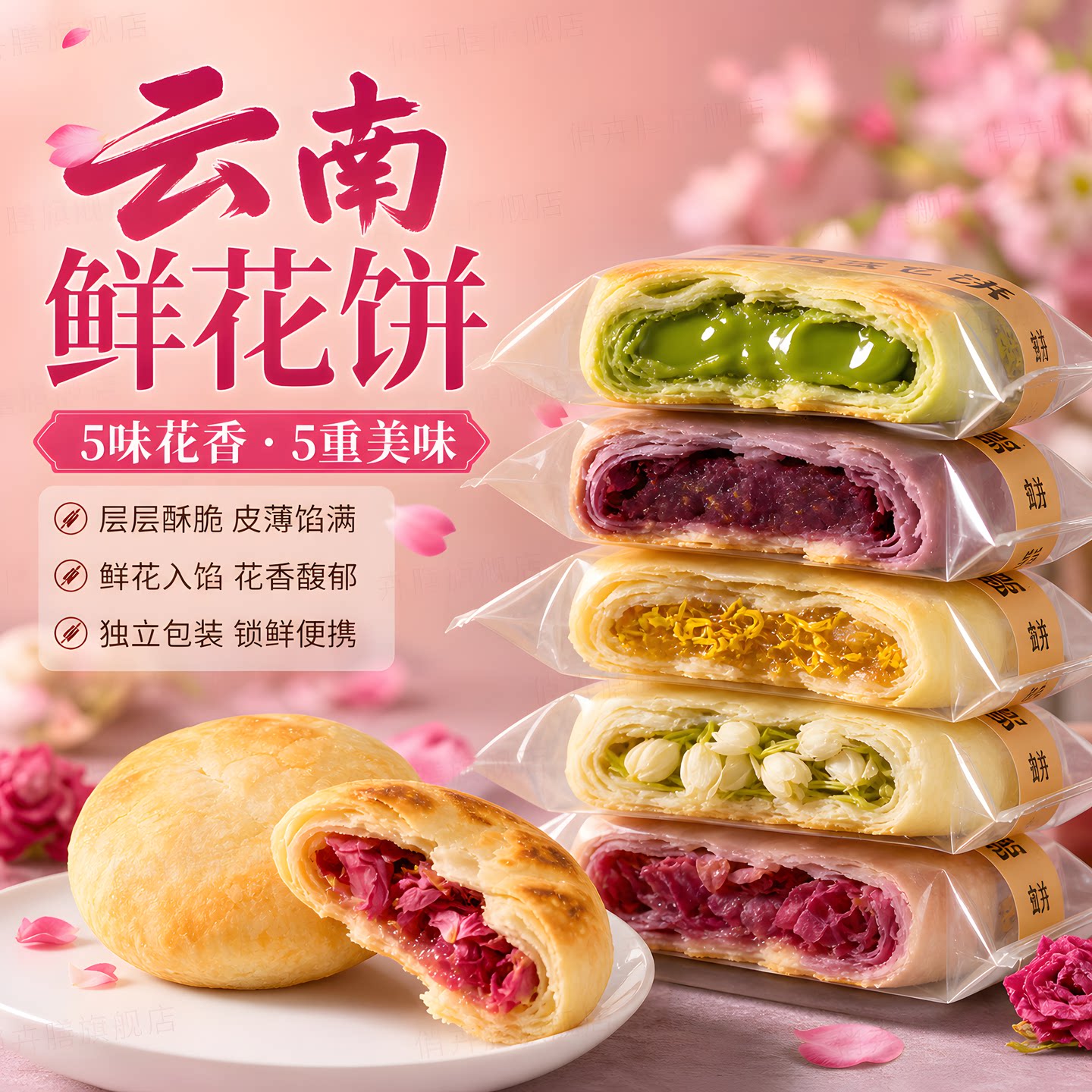 云南特产鲜花饼玫瑰花紫薯抹茶茉莉桂花糕点早餐官方旗舰店正品