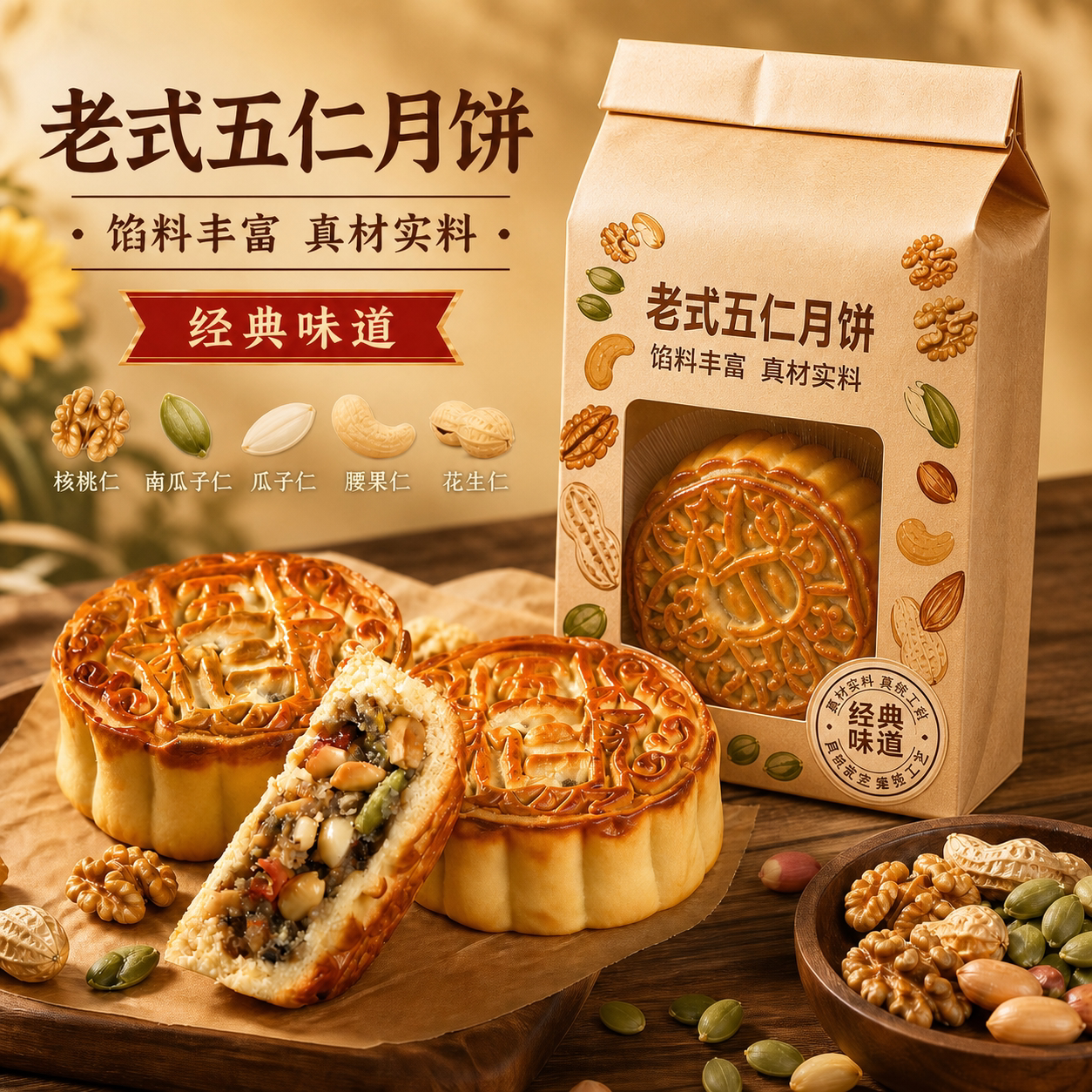 老字号纯手工广式五仁月饼