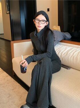 SUNONEONE 休闲慵懒运动套装女秋季新款韩系条纹立领卫衣一整套