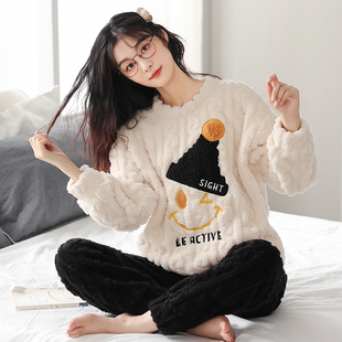 【高个子下单】冬季加厚法兰绒睡衣女士加长款套头长袖长裤家居服