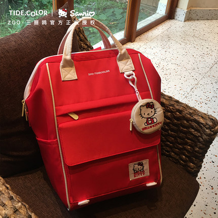 hellokitty正版凯蒂猫红色双肩背包女三丽鸥学生大容量哈喽kt书包