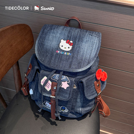 helloKitty联名牛仔背包女生三丽鸥学生书包大容量秋游旅行双肩包
