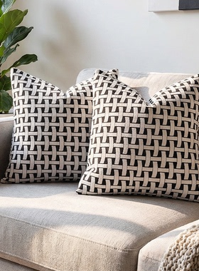 ELLALORA简约黑白雪尼尔提花抱枕套卧室客厅沙发靠枕垫套WL230716