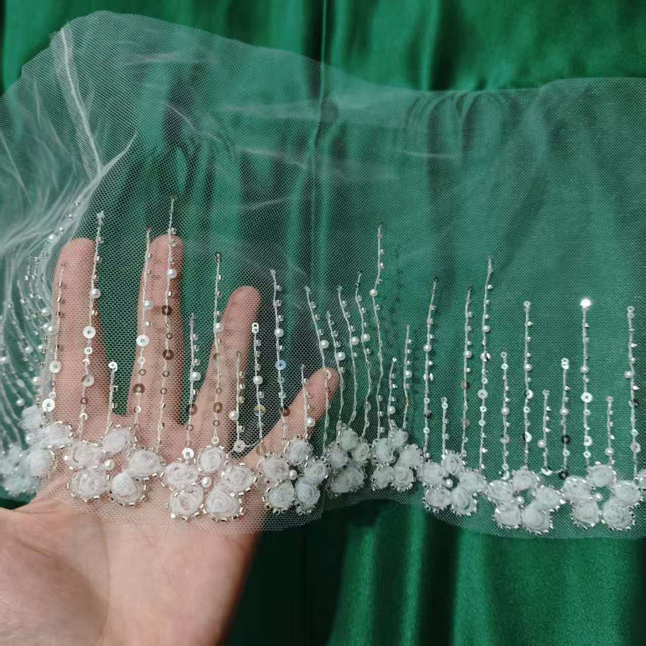 立体纱网花加钉珠花边 留宽网 婚纱礼服蛋糕裙面料 新品上市,居家布艺,花边/蕾丝,淘宝优惠券,粉丝福利购,淘宝优惠卷