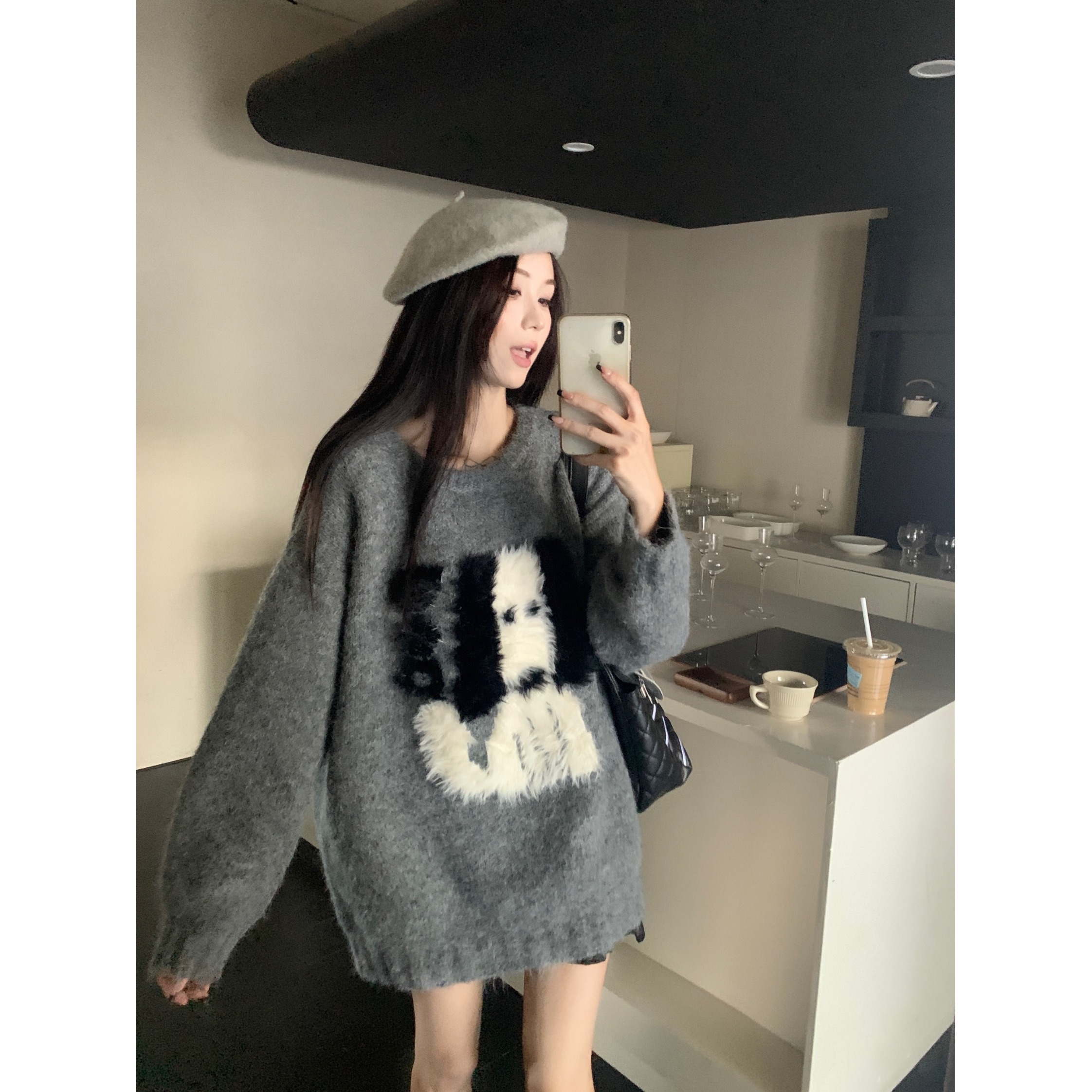 韩系慵懒风加厚秋冬毛衣女2024新款高级感灰色宽松套头针织衫上衣