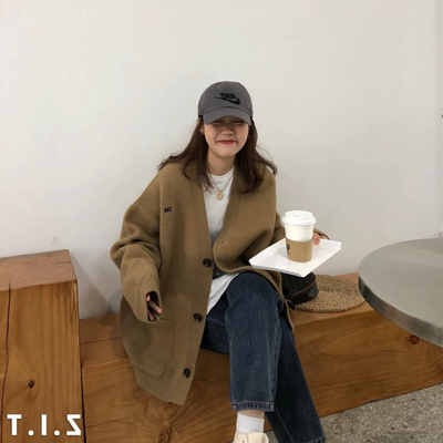 咖色开衫日系韩版宽松风外穿毛衣