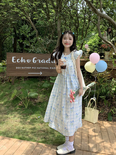 休闲度假甜美学院风a字连衣裙2026女新款夏季小个子法式收腰裙子