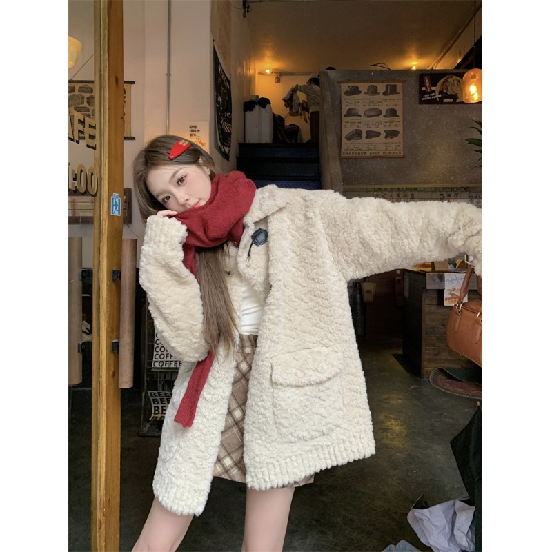 皮毛一体仿羊羔毛外套女2025新款冬装厚实保暖宽松休闲韩系棉衣