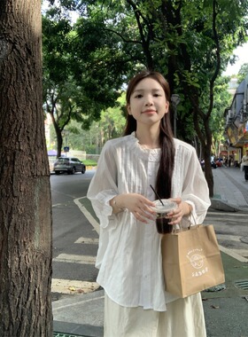 小众气质法式韩系慵懒风衬衫2024新款女夏款休闲日系白色衬衣上衣