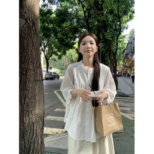 女夏款 2024新款 休闲日系白色衬衣上衣 韩系慵懒风衬衫 小众气质法式