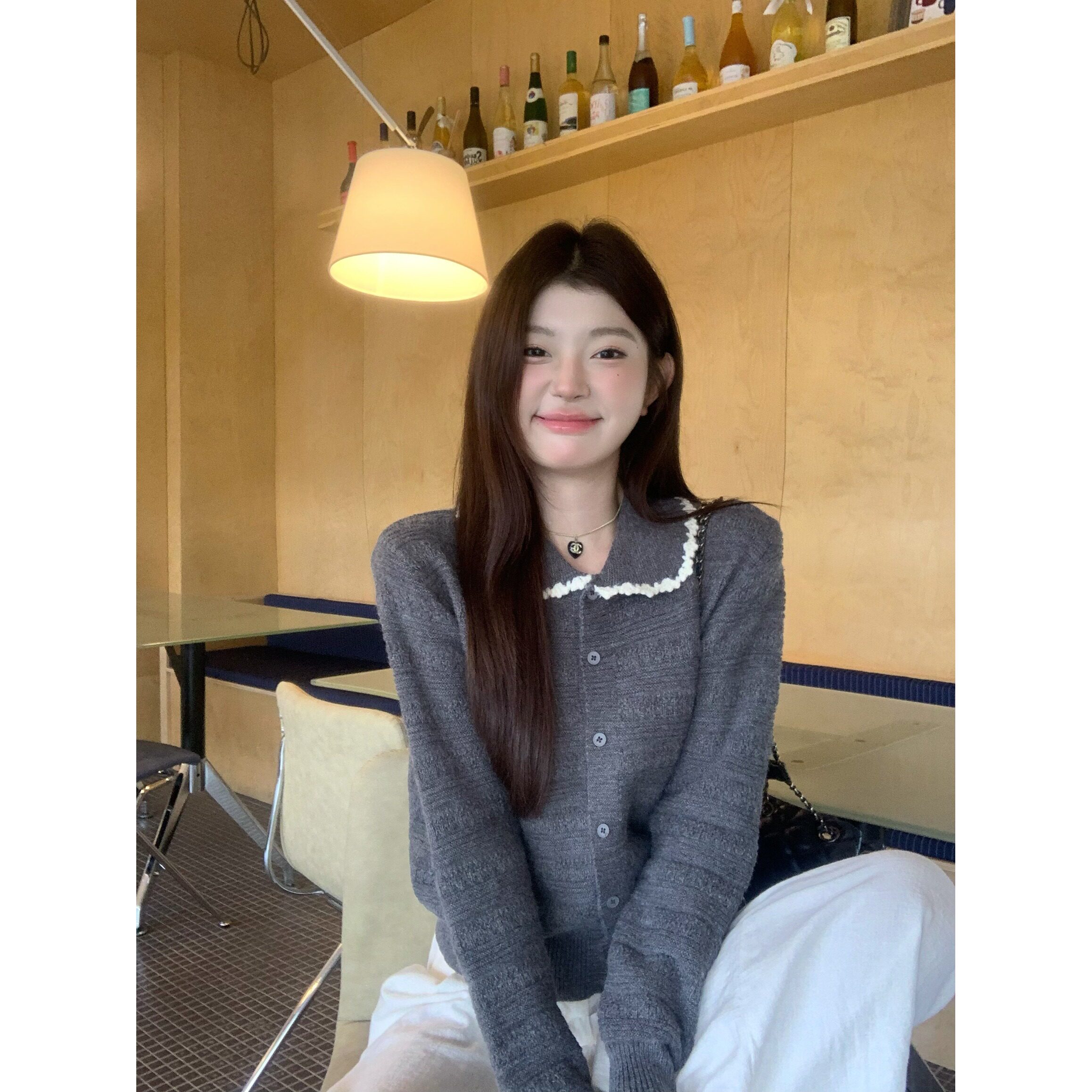 花边娃娃领气质短款针织开衫上衣女秋冬韩系少女宽松显瘦毛衣外套