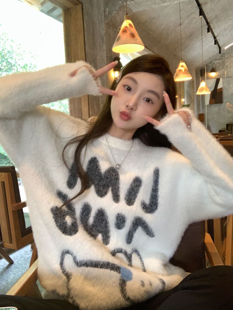 小兔水貂绒毛衣不起球韩系宽松