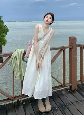 气质打底连衣裙女夏高级感温柔风白色无袖背心裙海边度假内搭长裙