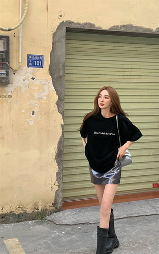 纯棉短袖T恤女夏美式复古宽松