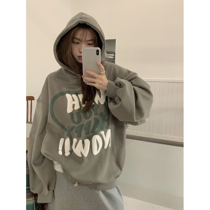 oversize宽松连帽中长款卫衣外套