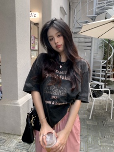 美式复古小众潮牌印花短袖T恤女2026年夏季宽松圆领休闲半袖上衣
