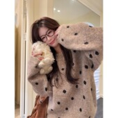 慵懒高级感加厚圆领波点针织毛衣女秋冬宽松甜美韩系百搭休闲上衣