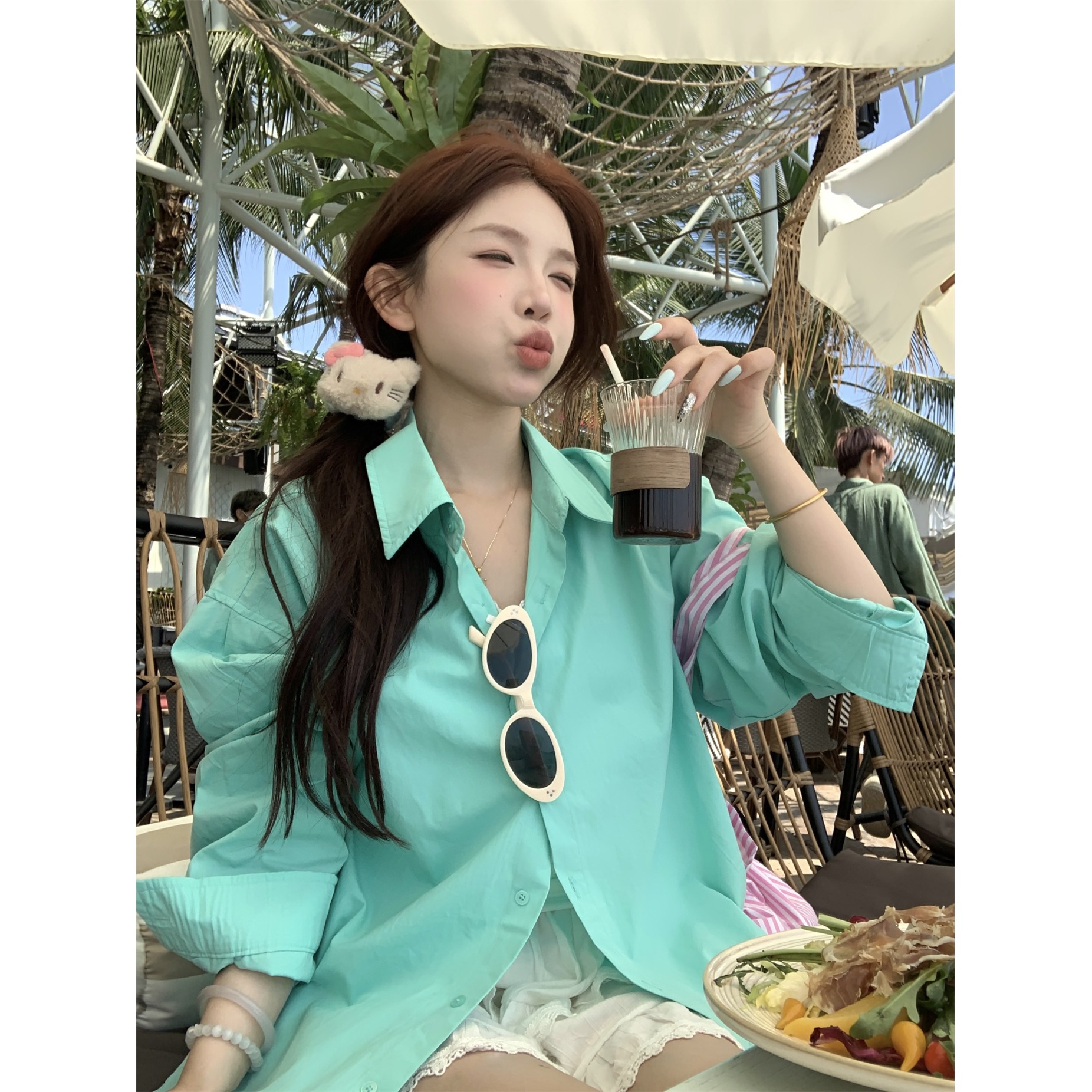 薄荷绿色防晒衬衫外套女2025新款春秋装韩版宽松开衫薄款衬衣上衣
