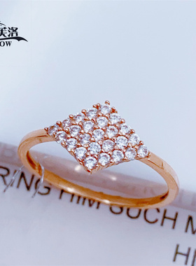 俄罗斯Au585/14K玫瑰金百搭宝石戒指女新款紫金戒指爆款