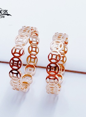 欧诗芙洛正品纯俄罗斯Au585紫金钱多多戒指纯14K玫瑰金彩金闪亮时