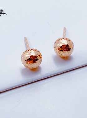正品俄罗斯14K玫瑰金AU585爆闪镭射半球耳钉女新款时尚闪亮紫金
