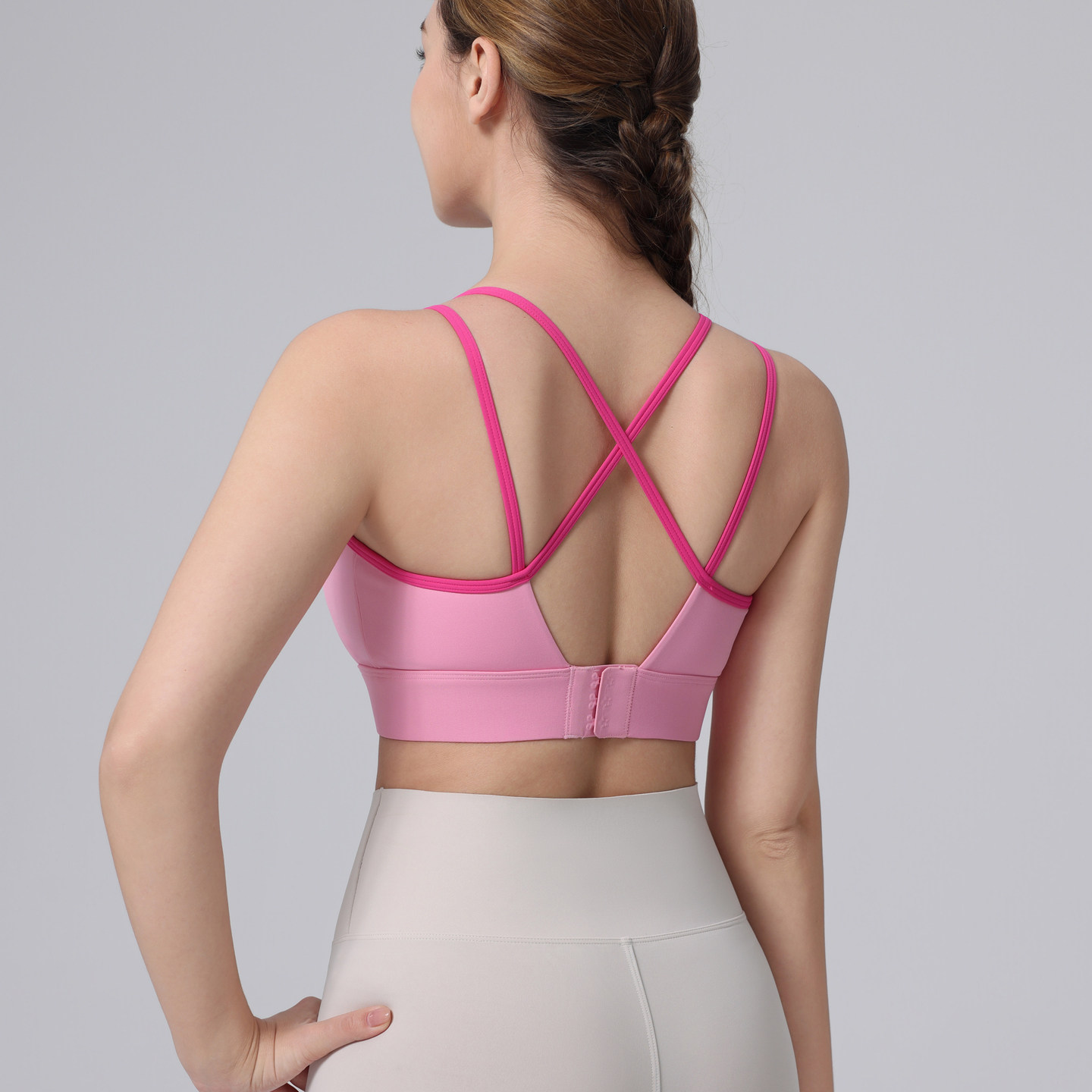 细带美背运动内衣女防震聚拢瑜伽文胸一体式固定杯可外穿健身背心