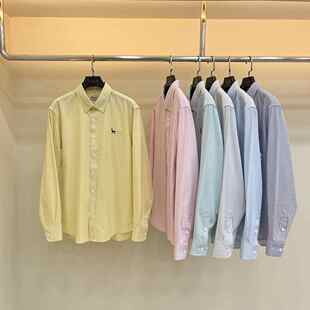 新款 男士 时尚 学院风 衬衫 全棉牛津纺 廓形尖领长袖 清新竖条纹