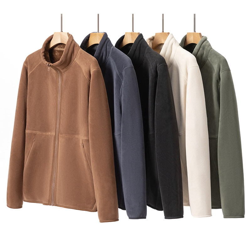 立领抓绒衣夹克男春秋冬加绒加厚
