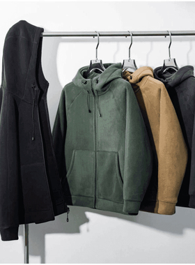 反季清货！重磅620克！双面摇粒绒！男加厚连帽外套休闲加绒夹克