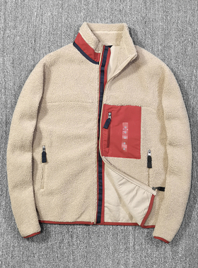 南非外贸 420g重磅泰迪绒撞色 秋冬男女加厚立领宽松休闲夹克外套