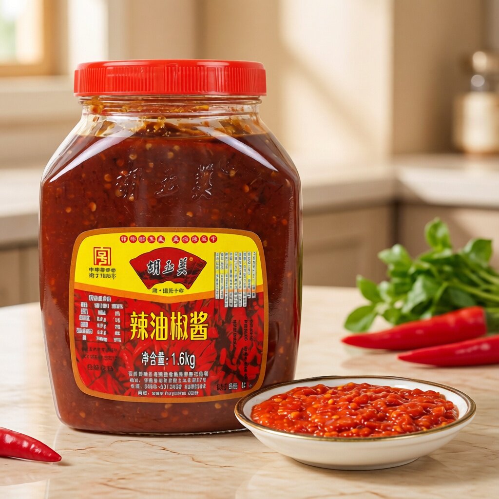 正宗安庆胡玉美辣油椒酱1.6公斤1桶辣椒酱胡玉美辣椒糊酱红辣椒酱