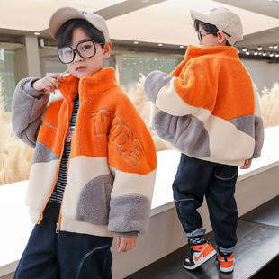 童装男童秋冬款外套2026新款儿童加绒加厚冬装男孩羊羔绒毛毛衣潮